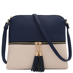 Lhtweht Colorblock Medium Crossbody Bag With Tassel Navy/Nude ;)